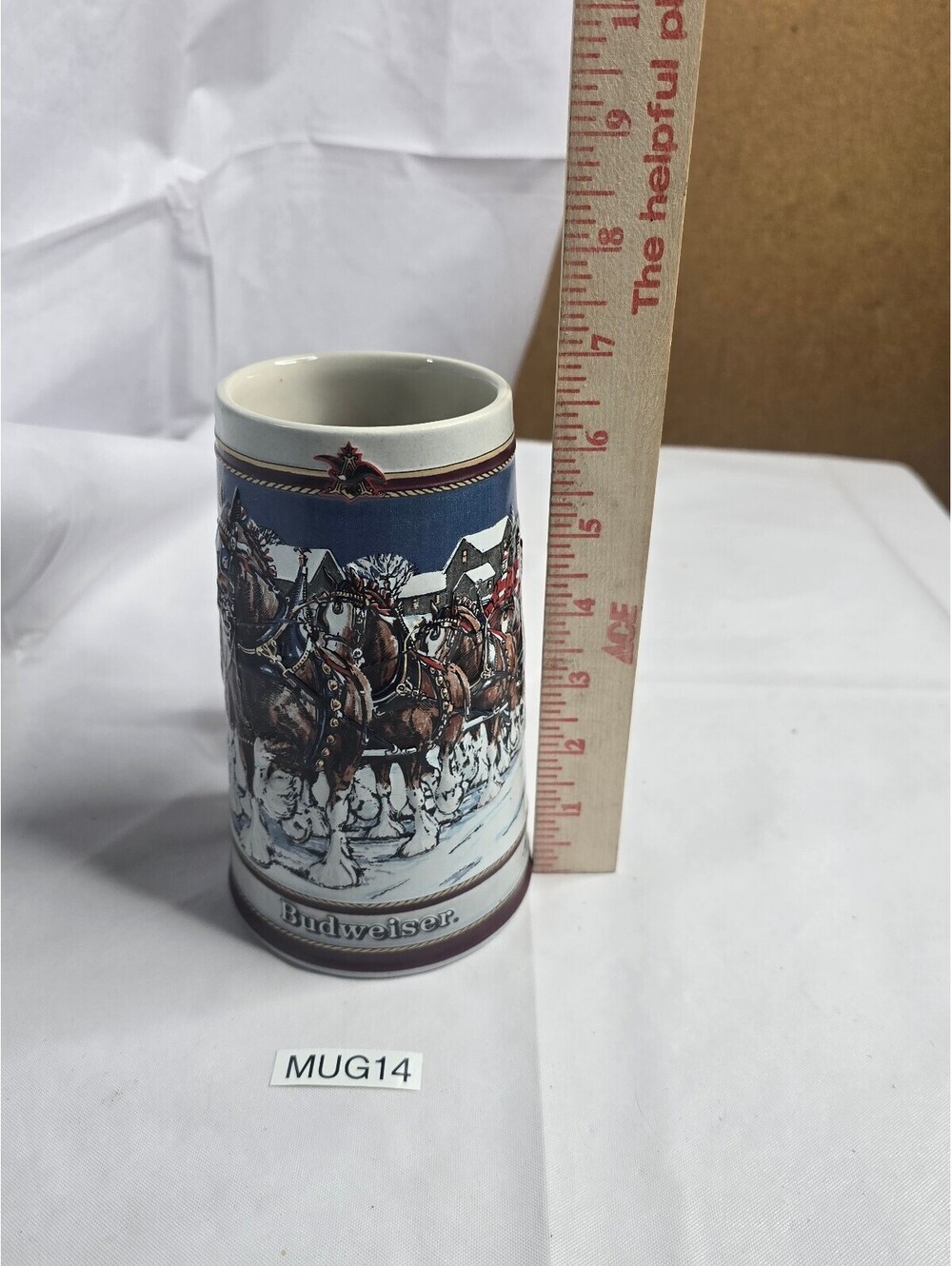 1989 Budweiser Collector's Series Stein Mug with Horse and Sleigh Design